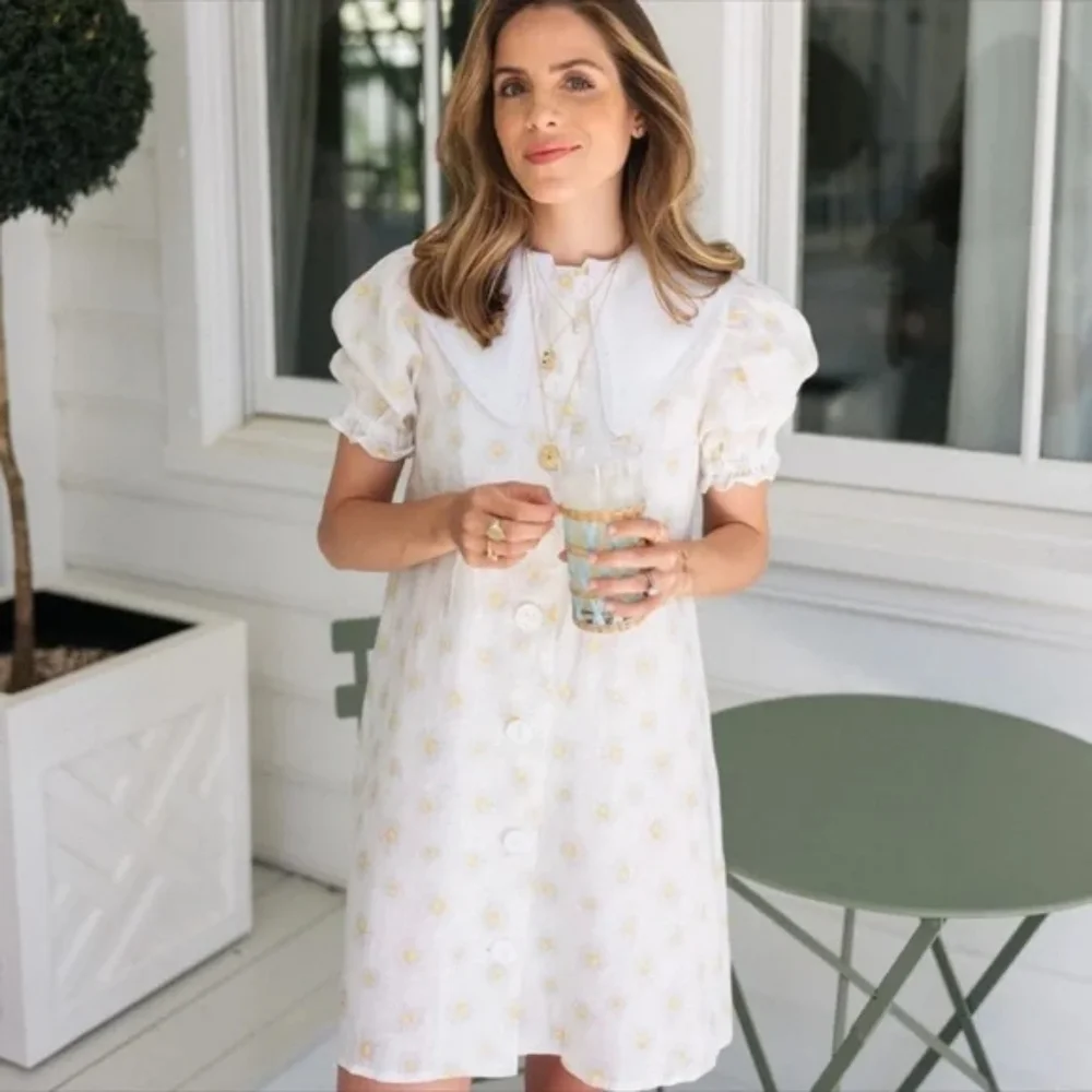 Sleeper Marie 100% linen daisy print mini dress, small - Picture 6 of 15